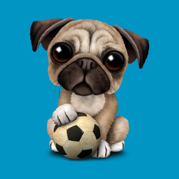 Cute Pug Puppy Dog With Football Soccer Ball by jeffbartels