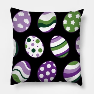 Egg Pattern | Purple Green | Stripes Clouds Flowers Dots | Black Pillow