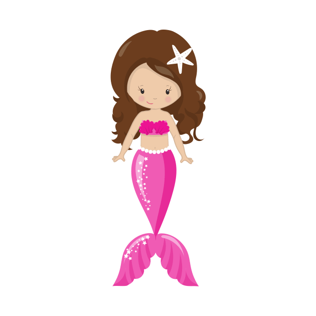 Cute Mermaid, Little Mermaid, Brown Hair, Tail by Jelena Dunčević