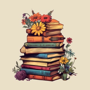 Flowery Stack Books T-Shirt