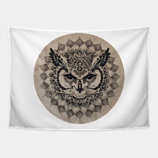 Mandala - Owl B&W Tapestry