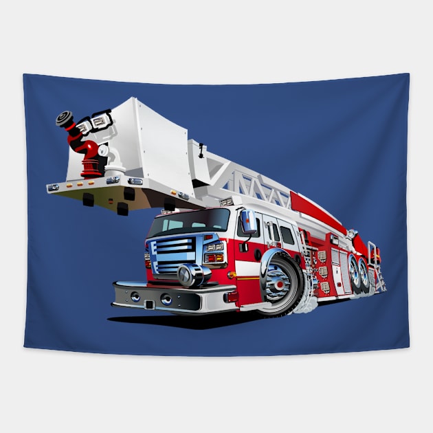 Cartoon Fire Truck Tapestry by Mechanik