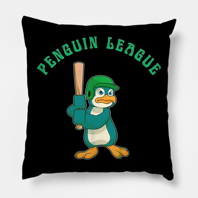 Penguin baseball league Pillow by Dreamsbabe