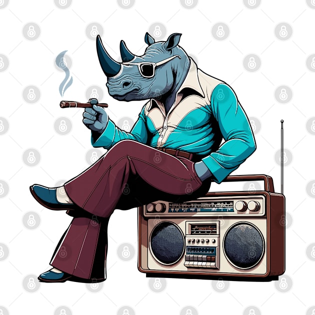 smoking 70s rhino and a vintage radio by TimeWarpWildlife