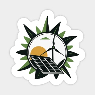 Support Renewable Energy with Our Cartoon Wind Turbine and Solar Panel Design Magnet