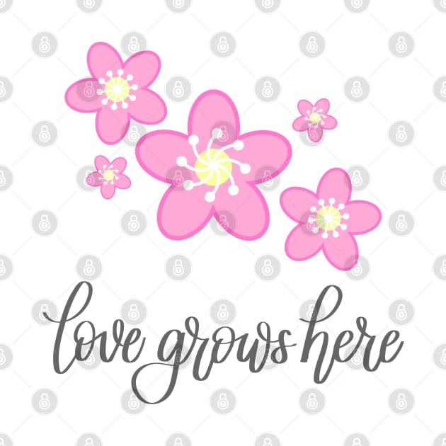 Love Grows Here in Gray Lettering by Kelly Gigi