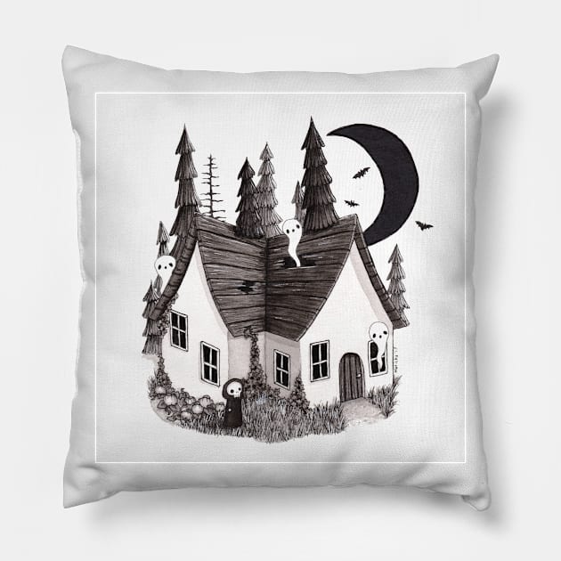 Haunted House Pillow by Marcies Art Place