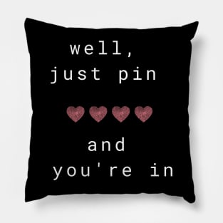 Red hearts, pin code and white letters Pillow