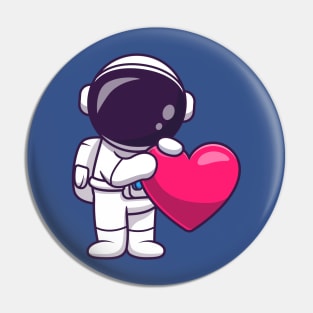 Astronaut Holding Love Heart Cartoon Pin