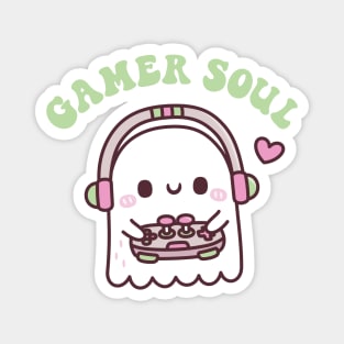 Cute Ghost Playing Video Games Gamer Soul Funny Pun Magnet