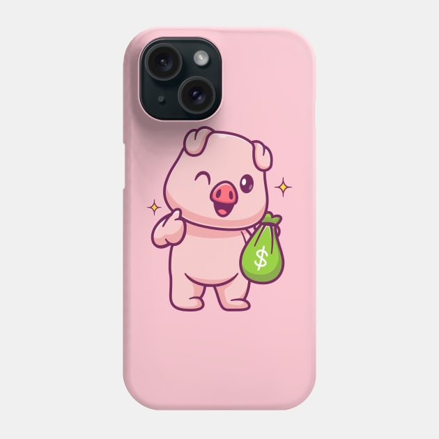 Cute Pig Holding Money Bag With Thumb Up Cartoon Phone Case by Catalyst Labs
