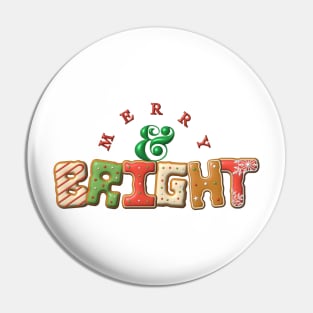 Merry & Bright Christmas Lettering Design Pin