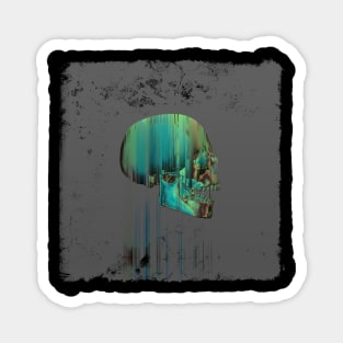 Green Glitch Skull Magnet