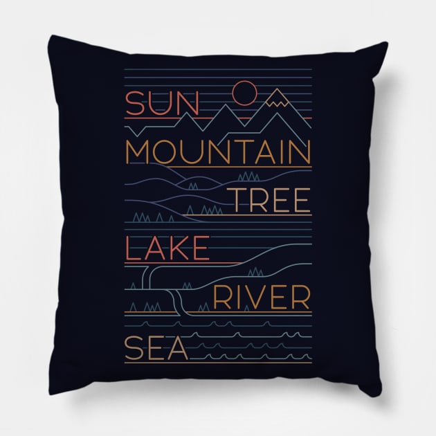 Sun, Mountain, Tree Pillow by Thepapercrane