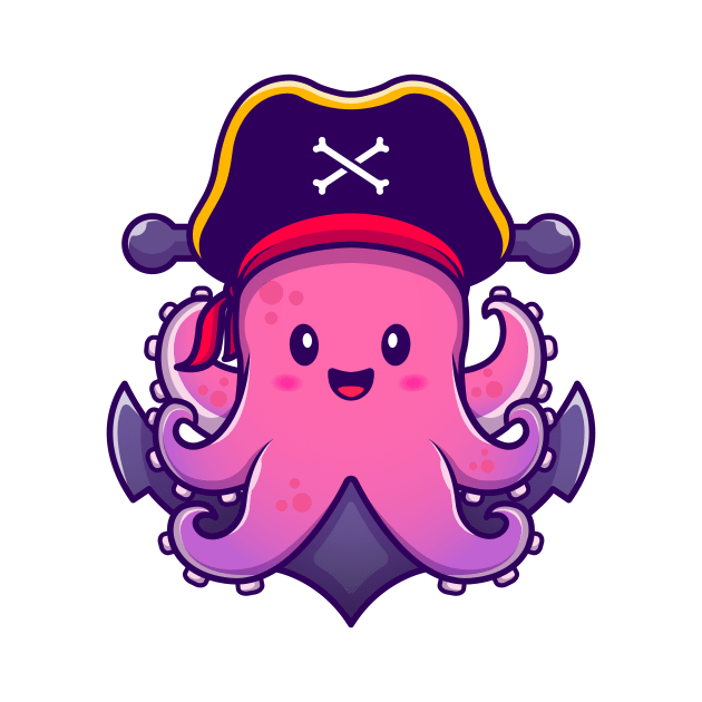 Cute Pirate Octopus With Anchor by Catalyst Labs