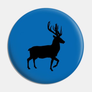 Black Coloured Scottish Stag Silhouette on Saltire Blue Background Pin