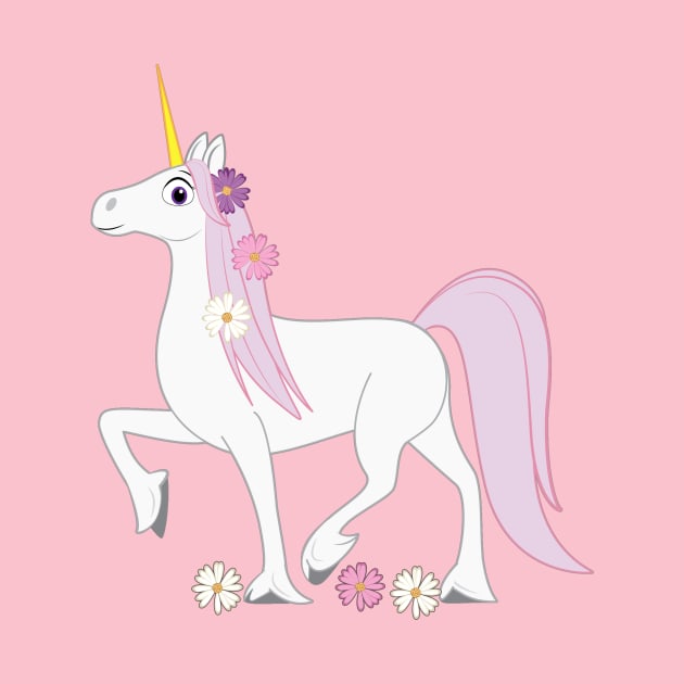 Unicorn with Daisies in her Mane by PenguinCornerStore