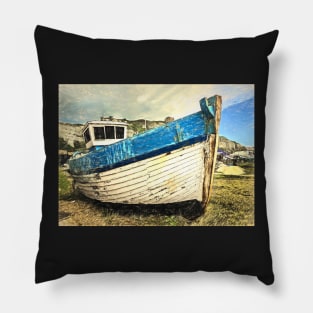 Neglected Fishing Boat Art Pillow