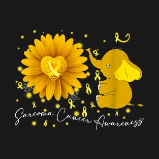 Yellow Ribbon Daisy Flower Elephant Sarcoma Cancer Awareness T-Shirt