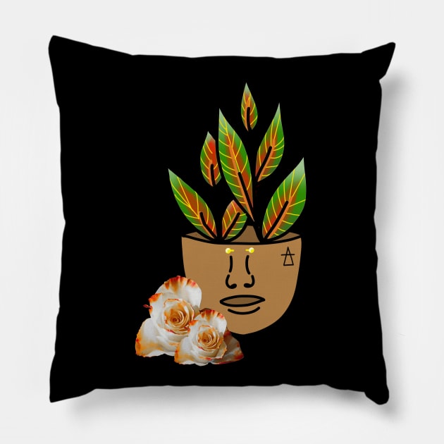 Tropical House Plant - White & Orange Rose Pillow by Tenpmcreations