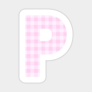 Pink Letter P in Plaid Pattern Background. Magnet