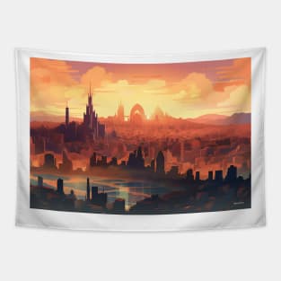 Retro Anime Barcelona A Nostalgic Cityscape Tribute Tapestry