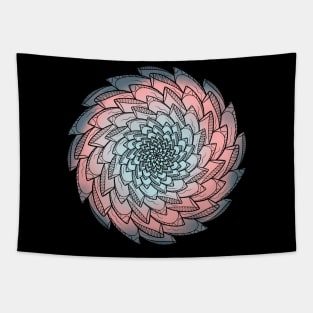 Gradiently Colored Floral Spiral Mandala Line Art Tapestry