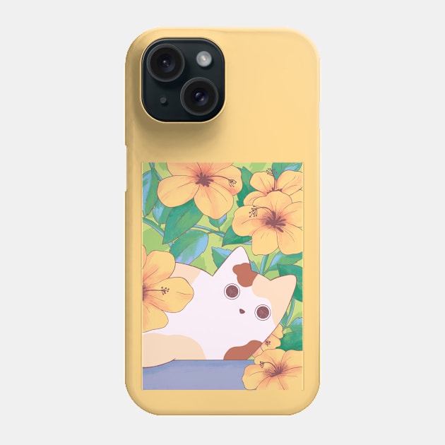 Floral Botanical Tropical Flowers Cute Calico Cat Phone Case by Sugoi Otaku Gifts