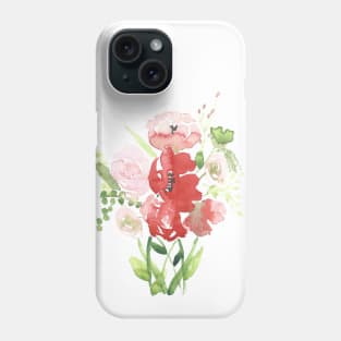 Poppies and Roses, floral watercolor painting Phone Case