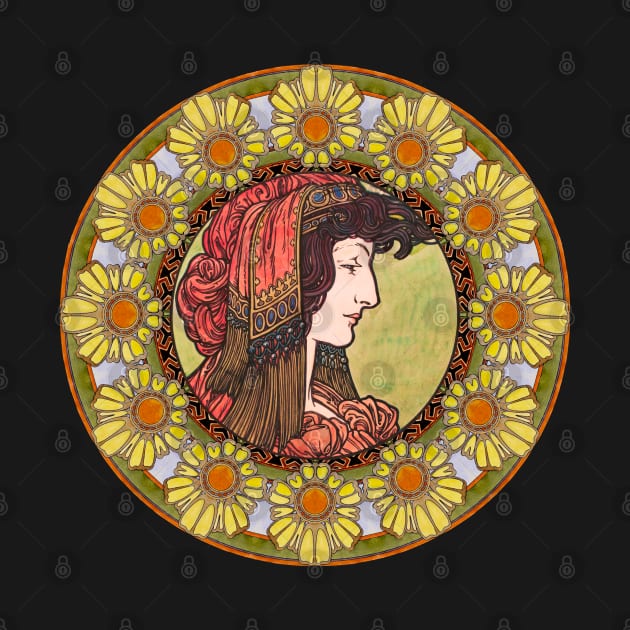 Mucha Flower Wreath Lady 01 by Cheering Design