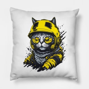 Cat construction illustration Pillow