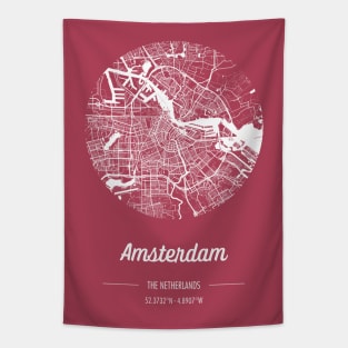 City map in red: Amsterdam, The Netherlands, with retro vintage flair Tapestry