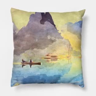 Boat with Mountains Pillow