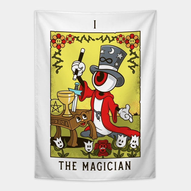 Magician - Mystical Medleys - Vintage Cartoon Tarot (White) Tapestry by Mystical Medleys