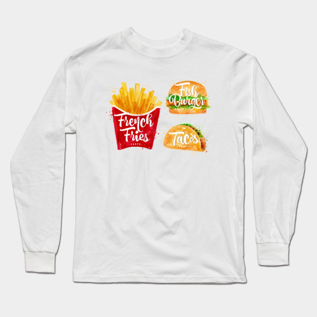 French Fries Menu Painting Long Sleeve T Shirt Teepublic