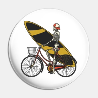 Surfer Skeleton on a Bike Pin