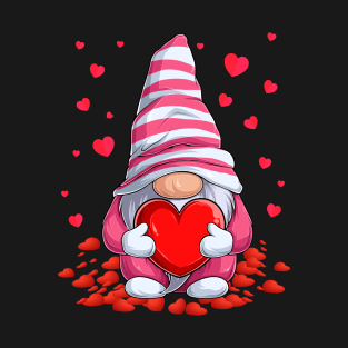 Cute Gnome Holding Hearts Men Women Couples Valentines's Day T-Shirt