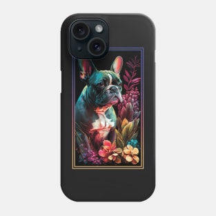 French Bulldog Dog Vibrant Tropical Flower Tall Digital Oil Painting Portrait 2 Phone Case