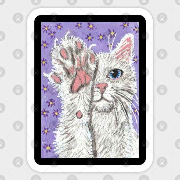 white cat paw up - Cute Cat - Sticker | TeePublic