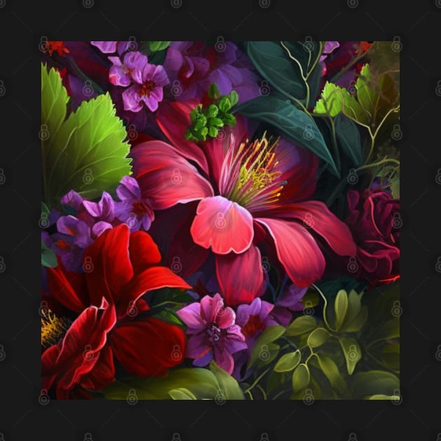 Deeply Red Hibiscus with Greenery by mw1designsart