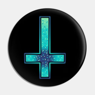 inverted cross, aqua blue with confetti sprinkles Pin