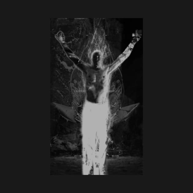 Portrait, digital collage and special processing. Shirtless man, stands. All chakras opened. Mystic. Grayscale. by 234TeeUser234