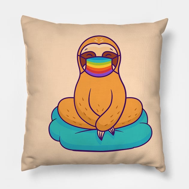 Sloth in mask, lgbt sloth, covid, coronavirus, lgbt mask, lgbt facemask, lgbt face mask, gay sloth, lgbtq sloth Pillow by crocozen