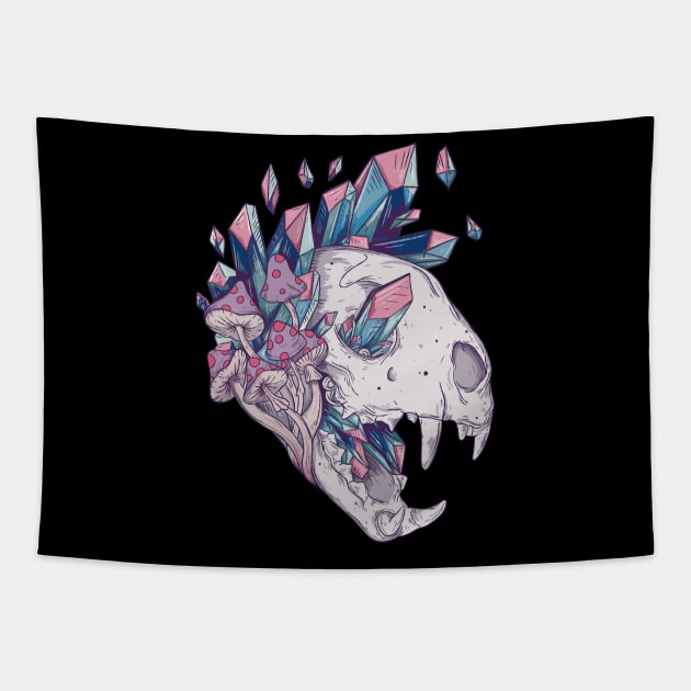 Crystal cat skull Tapestry by Jess Adams