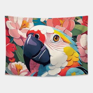 Parrot's Garden Melody, colorful macaw Tapestry