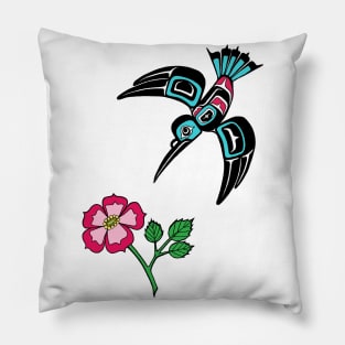 Hummingbird and Sitka Rose Pillow