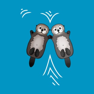 Otters Holding Hands - Otter Couple T-Shirt