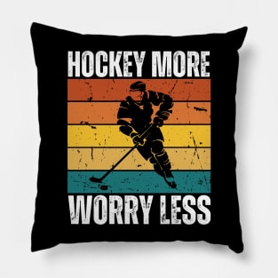 Vintage Sunset Hockey More Worry Less Pillow