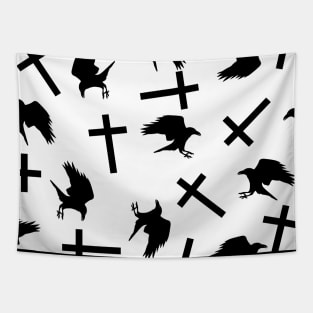 Cross and Crow Print Tapestry