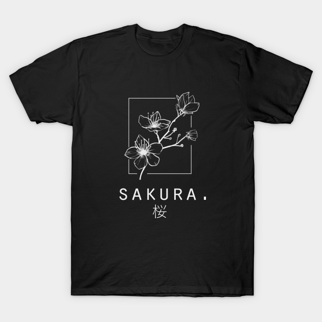 Sakura" Cherry Blossom Japanese Minimalist/Simple Design (Black) - Sakura - T-Shirt
